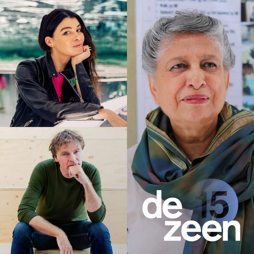 Portraits of Es Devlin, Winy Maas and Yasmeen Lari for Dezeen 15 festival