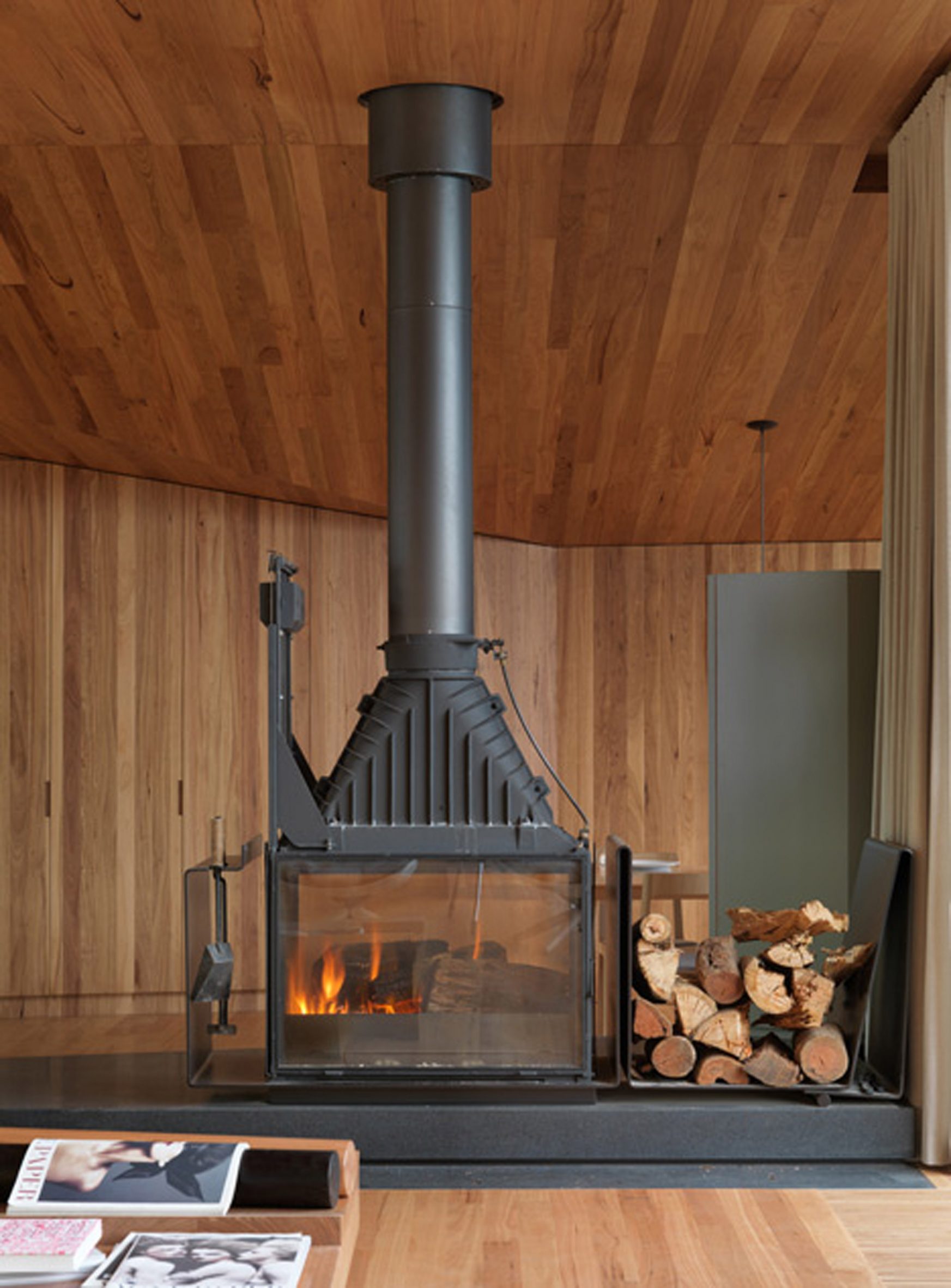 Interior of a home with a wood-burning fireplace