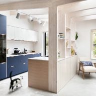 Kitchen with timber shelving