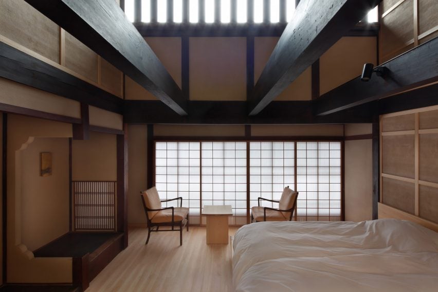 Interior view of a guest room at Hishiya restaurant and guesthouse