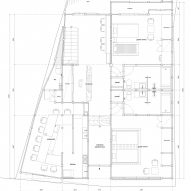Ground floor plan at Hishiya restaurant and guesthouse by Fumihiko Sano Studio in Kyoto