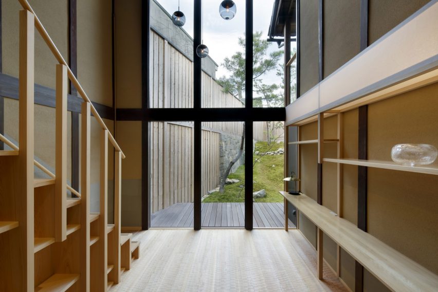 The interior of Hishiya restaurant and guesthouse was clad in wood