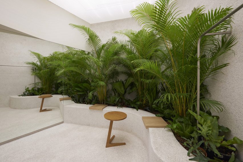 Interior image of the interior garden of the Ginlee Studio store