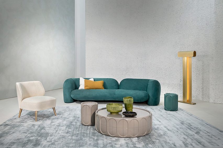 The Gio sofa is available in green nubuck