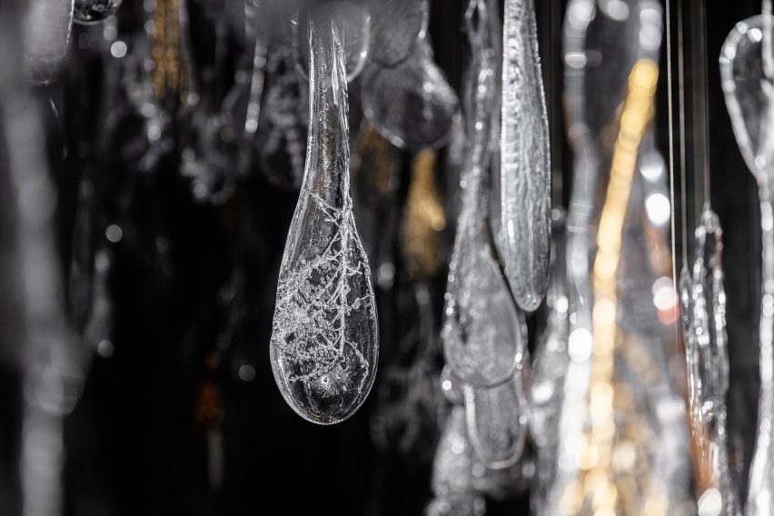 Close-up of glass droplet on the Herbarium lighting installation by Maria Culenova