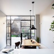 White-walled dining room