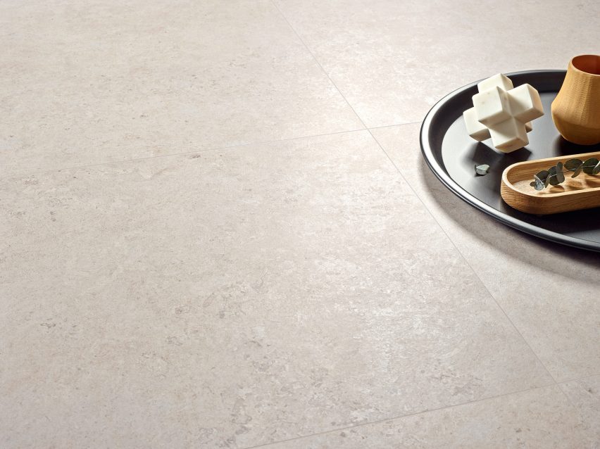 Roca's Limestone tiles in a light shade used as flooring