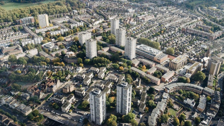 Aerial view of London housing