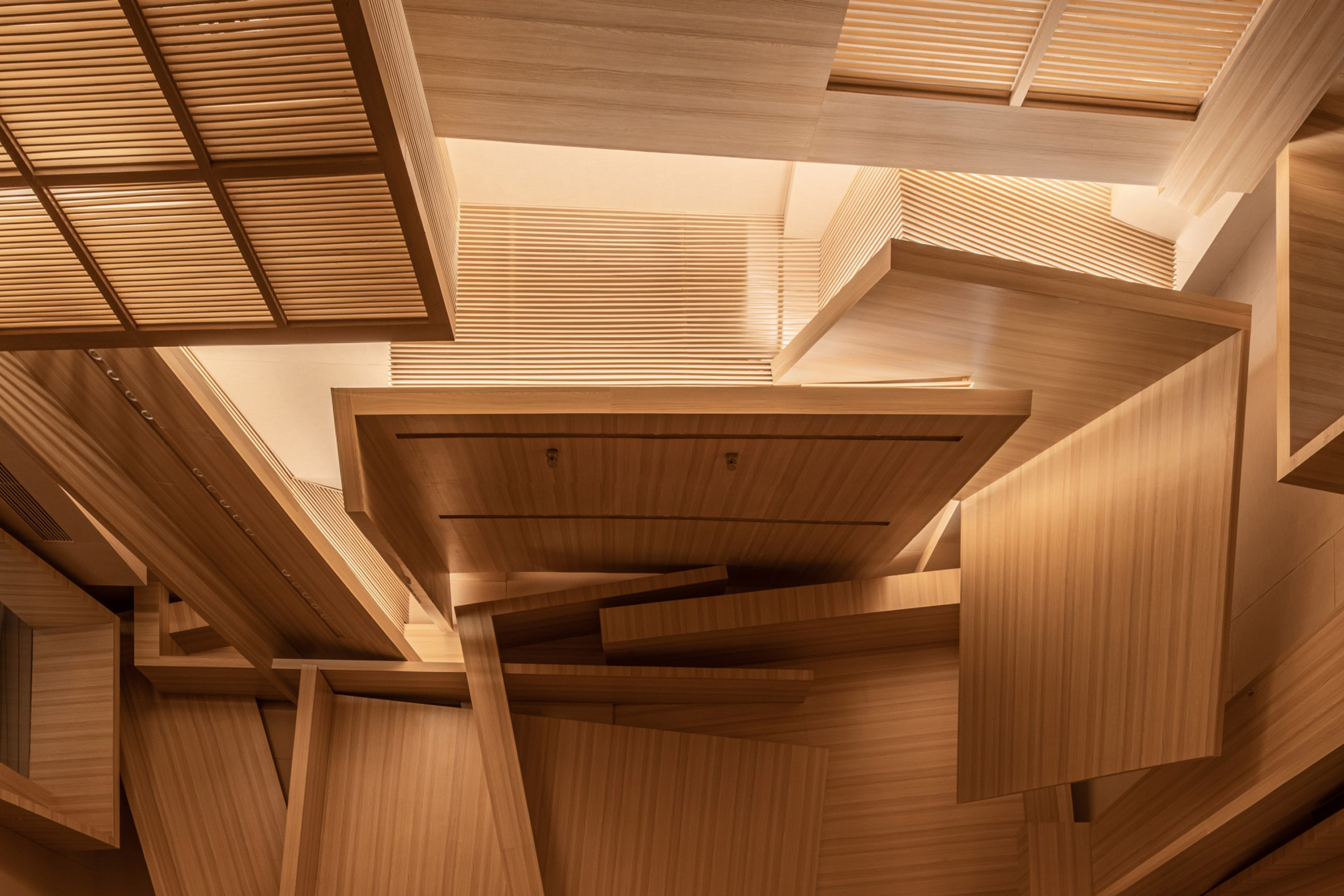 A wooden ceiling and walls inside Meilan Music Studio