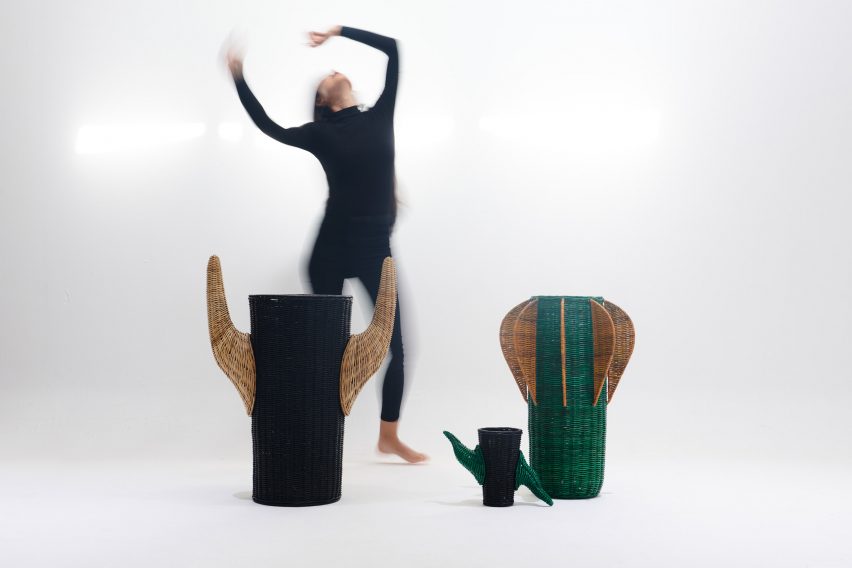 Three baskets and a woman dancing