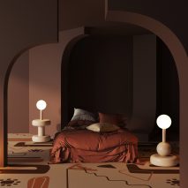 谈与低照明的卧室中使用的谈话地毯的暖色彩色摩西山地毯