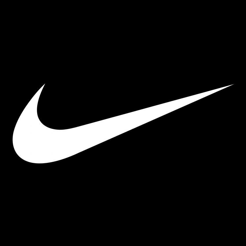 A white Nike logo on a black background