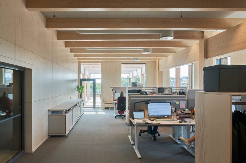 Office floor in wooden office building 