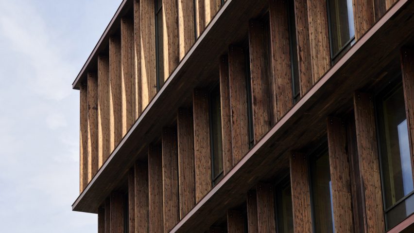 Timber structure of Nodi wooden office building by White Arkitekter