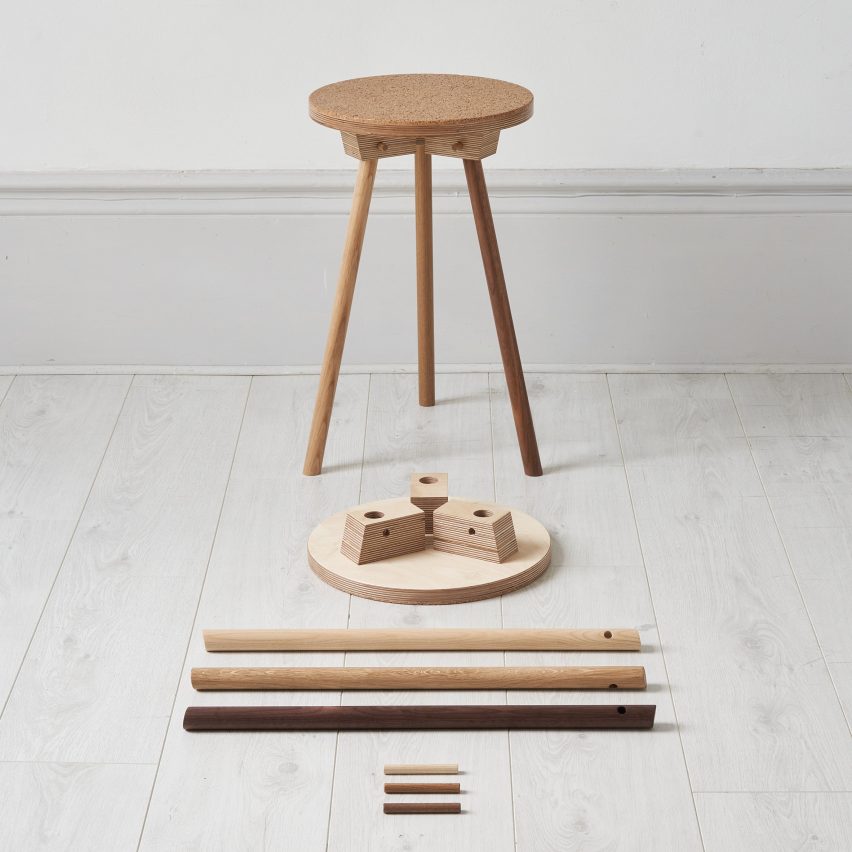 A wooden stool and a deconstructed wooden stool