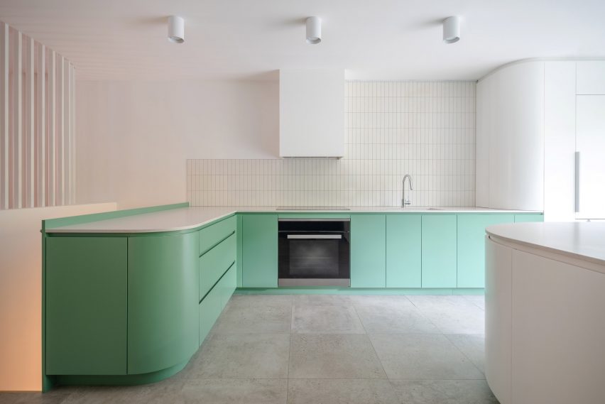 'Green water' cabinets in apartment by Naturehumaine