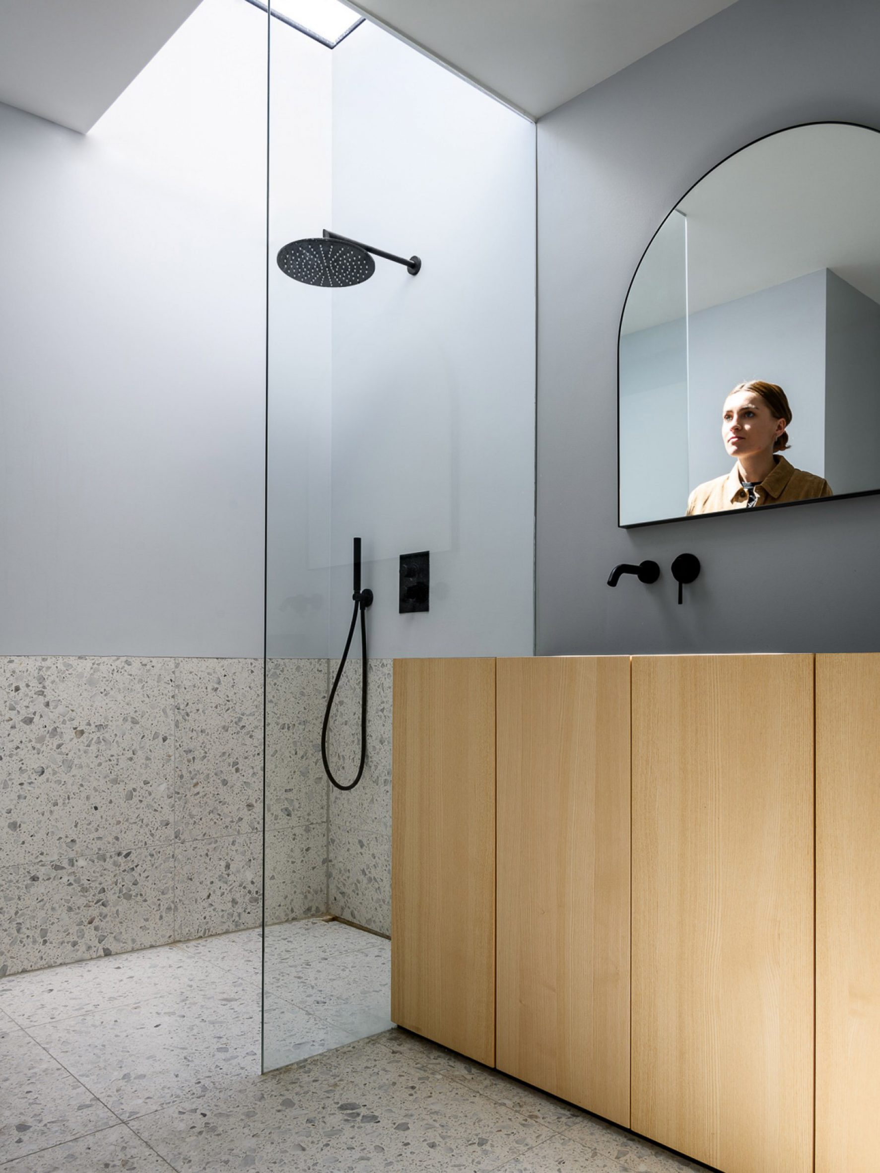 Bathroom inside Reflections of the Past loft in Amsterdam by Firm Architects