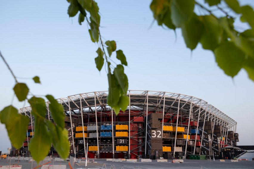 Shipping containers on the exterior of Stadium 974