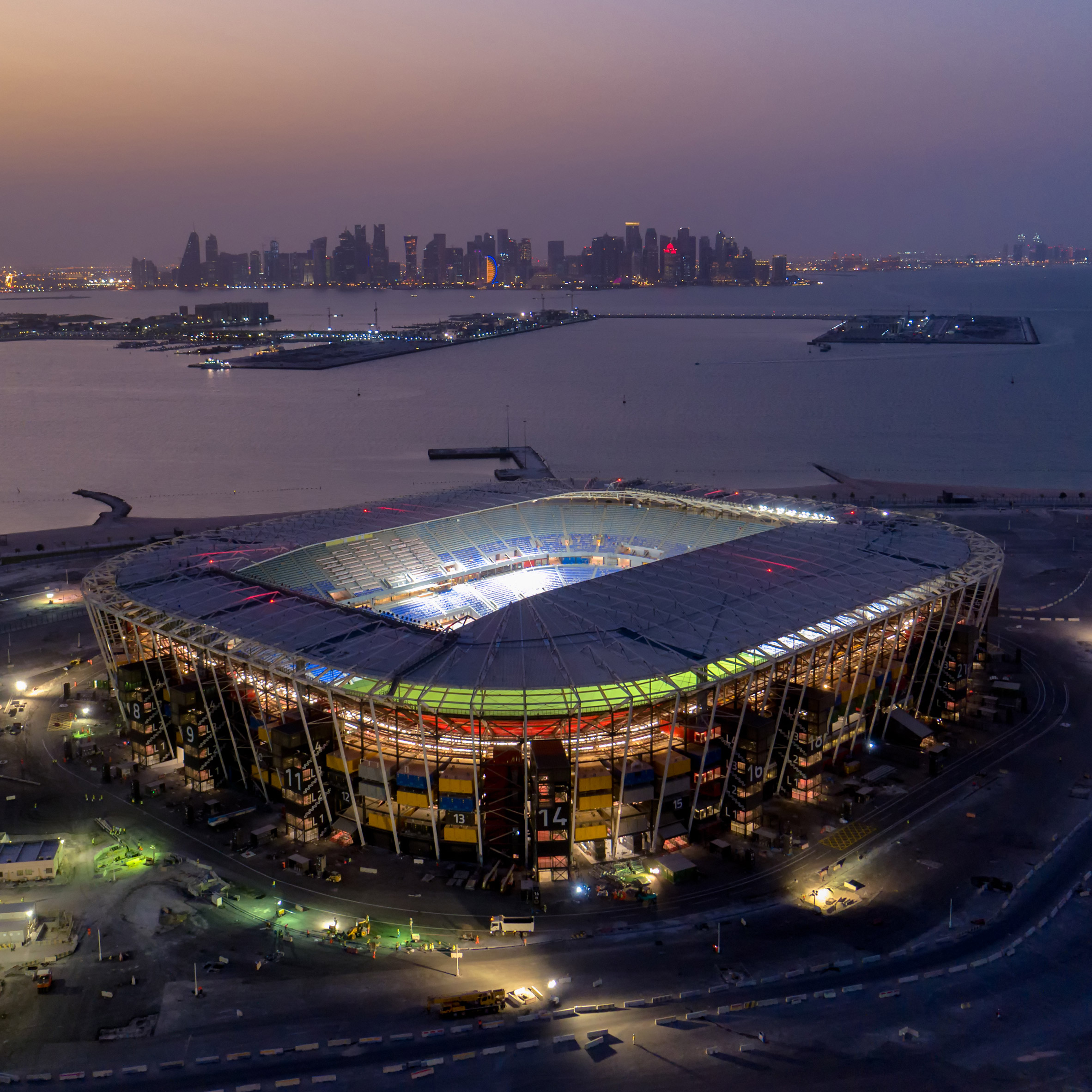 Stadium built with shipping containers reaches completion in Qatar