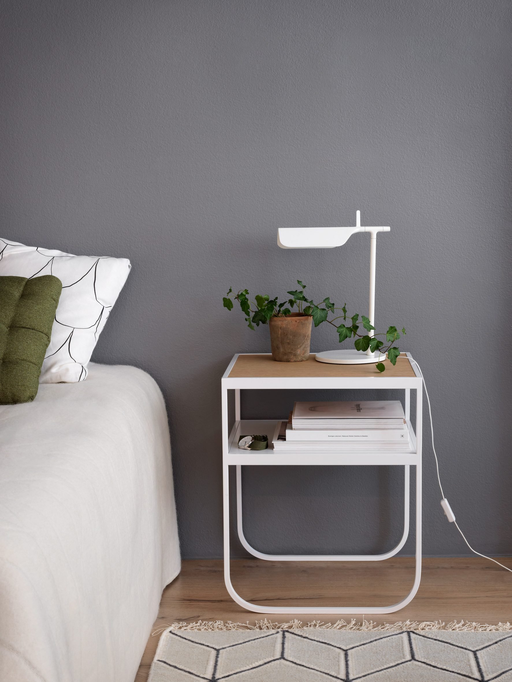 White Tati bedside table on a grey background