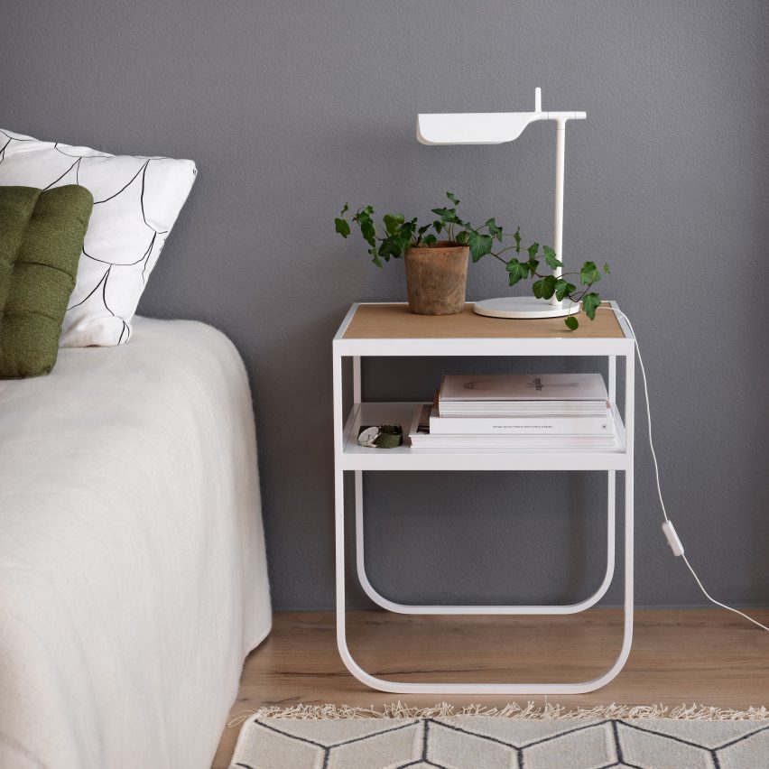 White Tati bedside table on a grey background