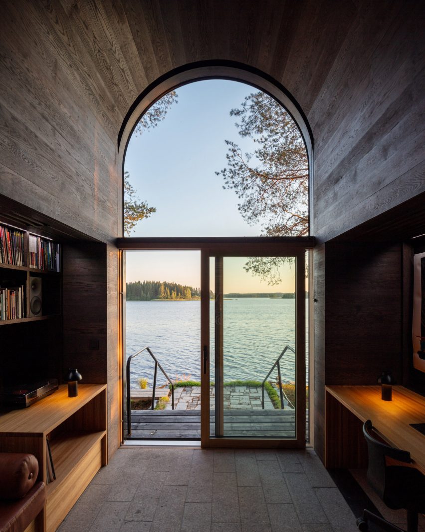 A studio overlooking a Finnish lake