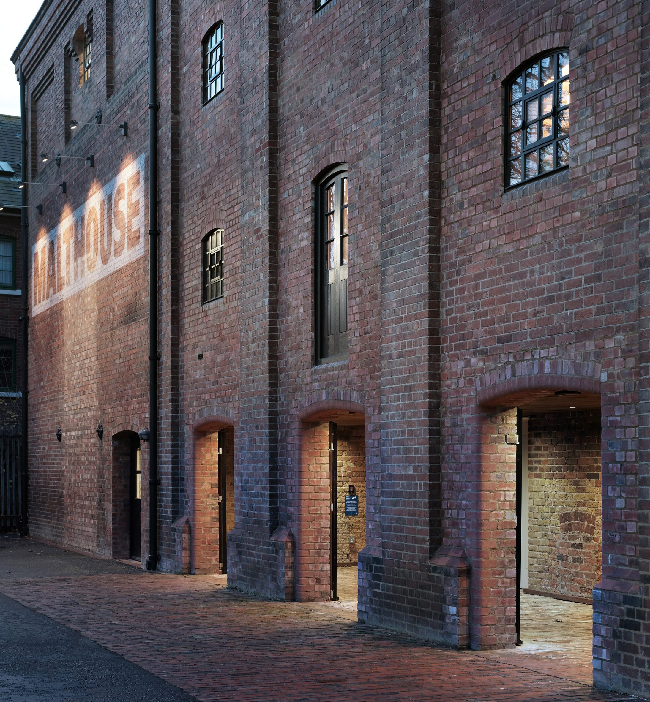 The exterior of The Malthouse has a typical 19th century industrial look