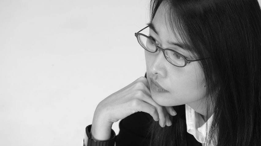 A black and white portrait of Rossana Hu