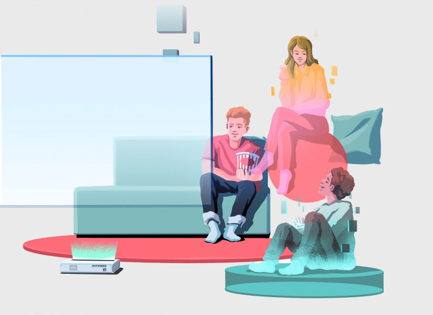 Visualisasi orang-orang yang menikmati Desain Samsung rumah mereka yang terhubung 