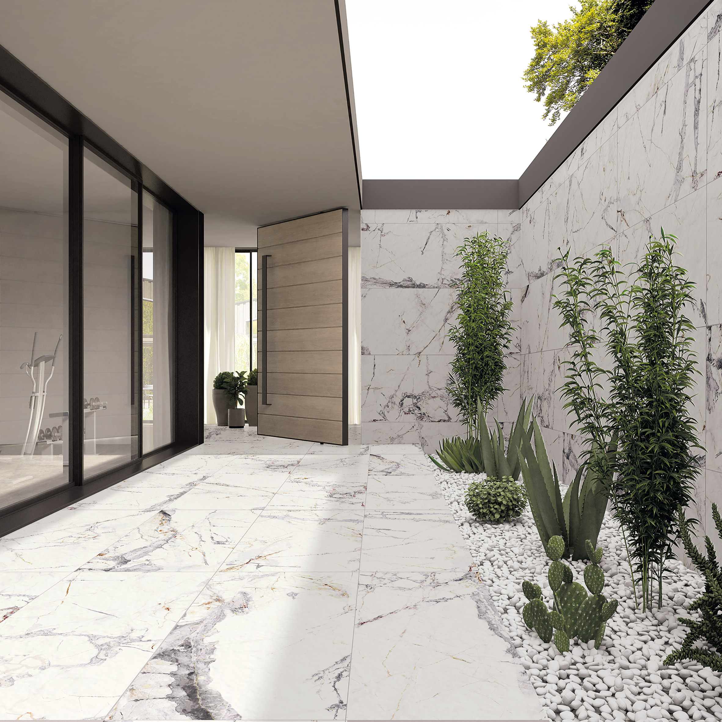 Allure tiles used on the floor and walls of an outdoor terrace