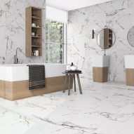A photograph of La Platera's Allure tiles used on the floor and walls of a bathroom