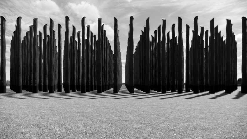 Timber columns form a slave memorial