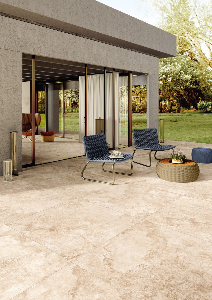 A photograph of Ceramiche Keope's Omnia tiles used outside