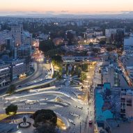 Aerial night view of Eleftheria Square by Zaha Hadid Architects