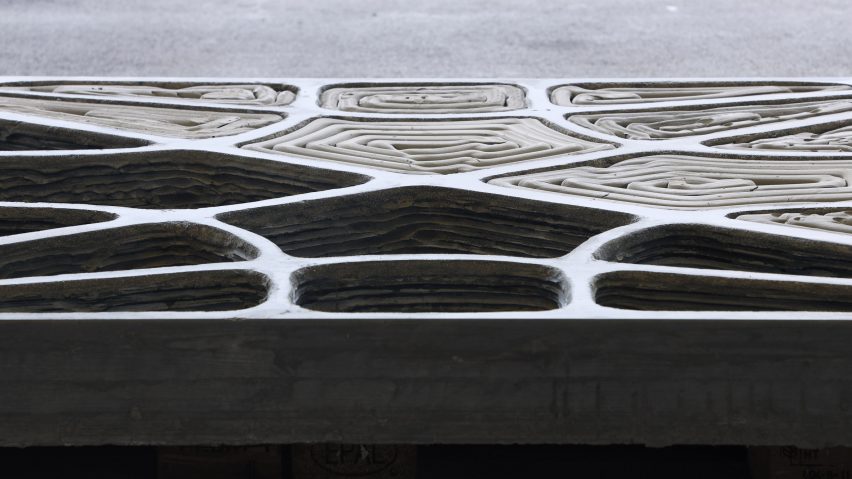Close up of precast concrete slab with hollow cells created using 3D-printed FoamWork by ETH Zurich