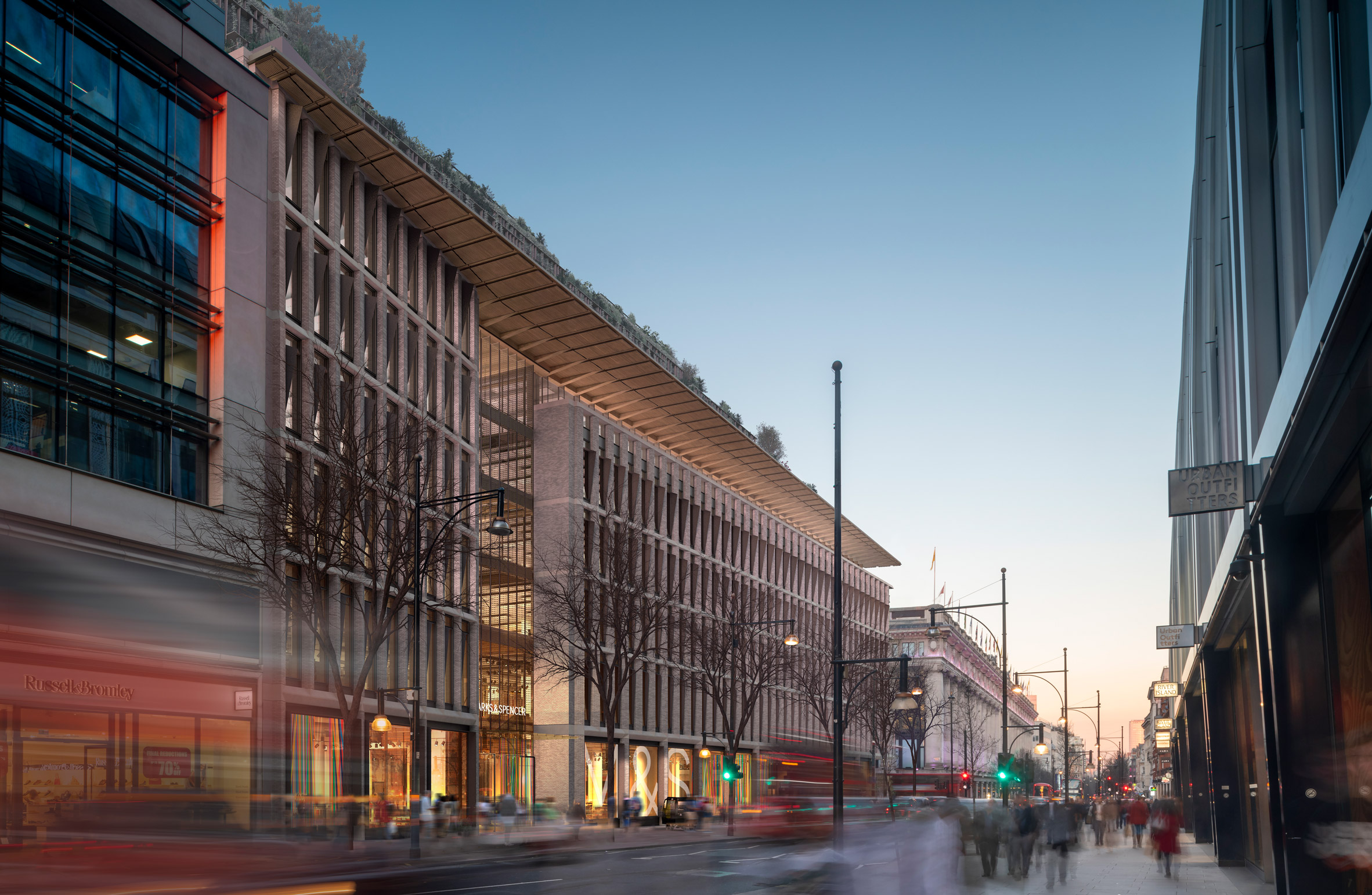 Render of M&S Oxford Street flagship by Pilbrow & Partners at night