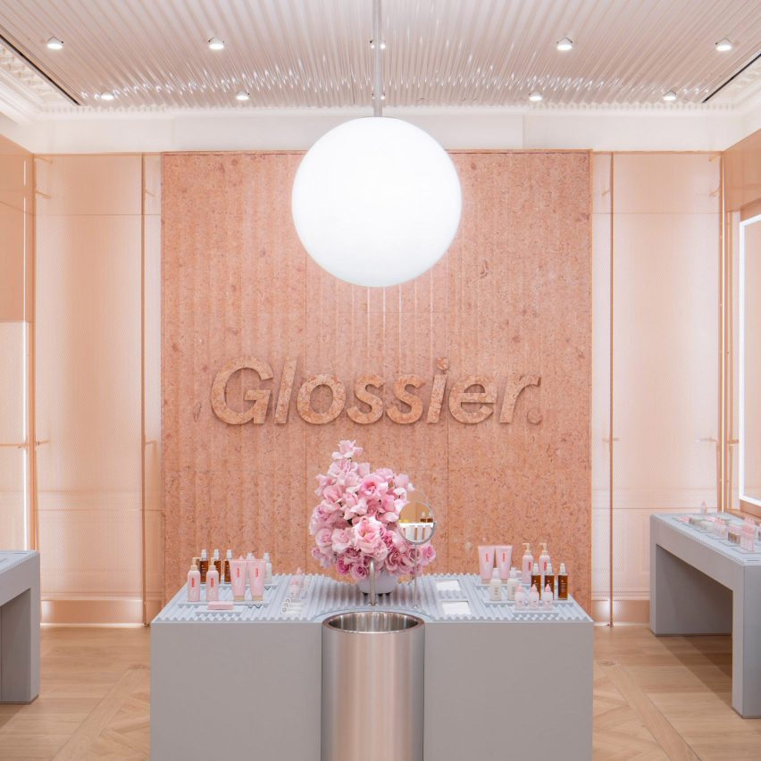 Interior of Glossier store in London