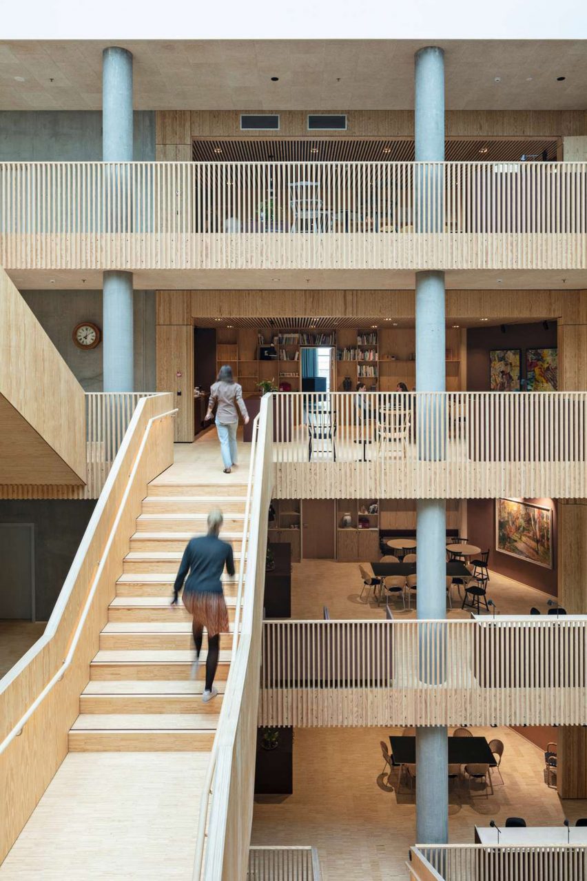 Wooden office staircase