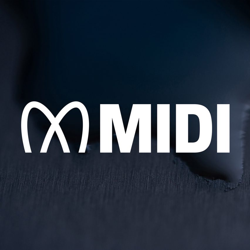 Midi in white lettering on a bluc background