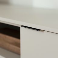 A close up of the Mod Media Furniture, showing door detail