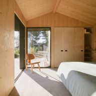 Cabin with plywood-lined interior