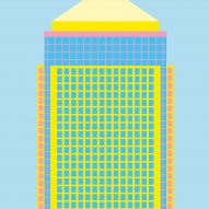 One Canada Square illustration in blue, orange and yellow