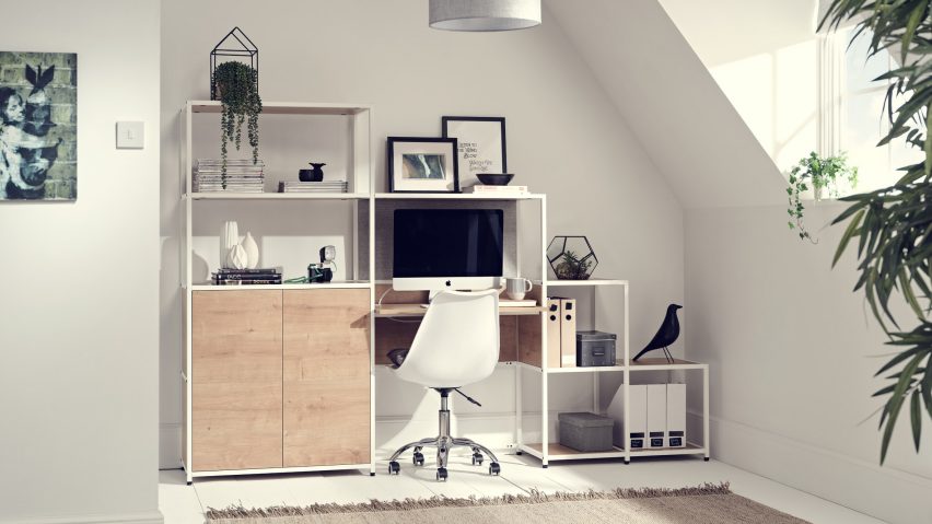 Shelved Modular Furniture used as a desk space