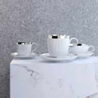 A photograph of Stella cups and saucers with platinum band