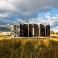 Massive timber panels form public art installation by CLB Architects