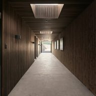 Corridor lined with smoked wood
