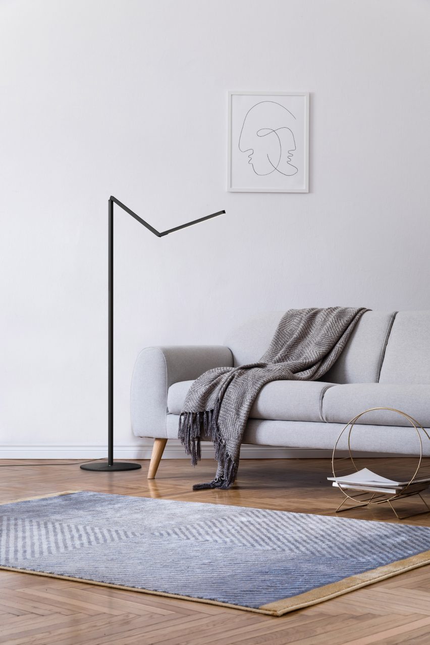A photograph of the Z-Bar Gen 4 floor lamp in a living room