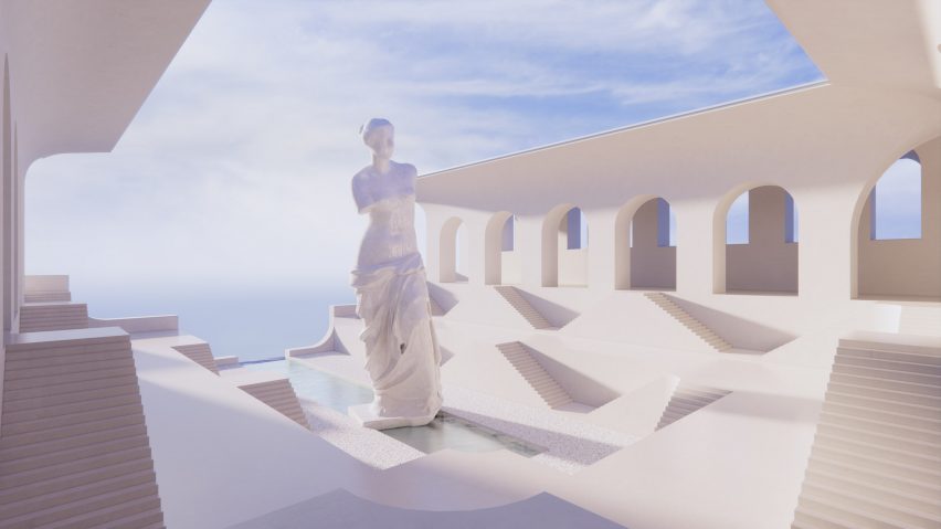 A visualisation of a Greco-Roman-themed pavilion 