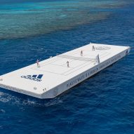 Floating tennis court on Great Barrier Reef
