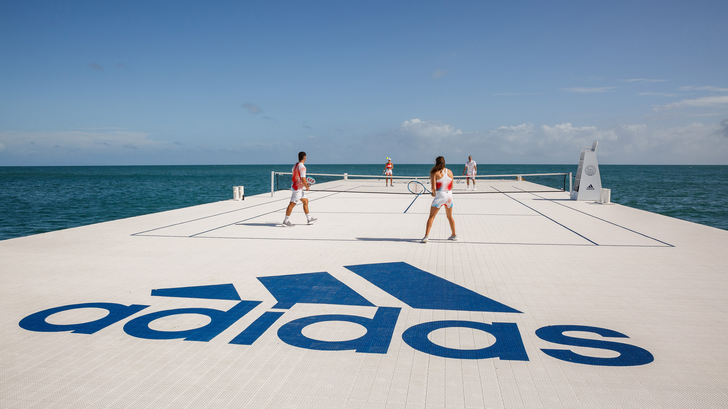 Adidas launches floating tennis court in Great Barrier Reef